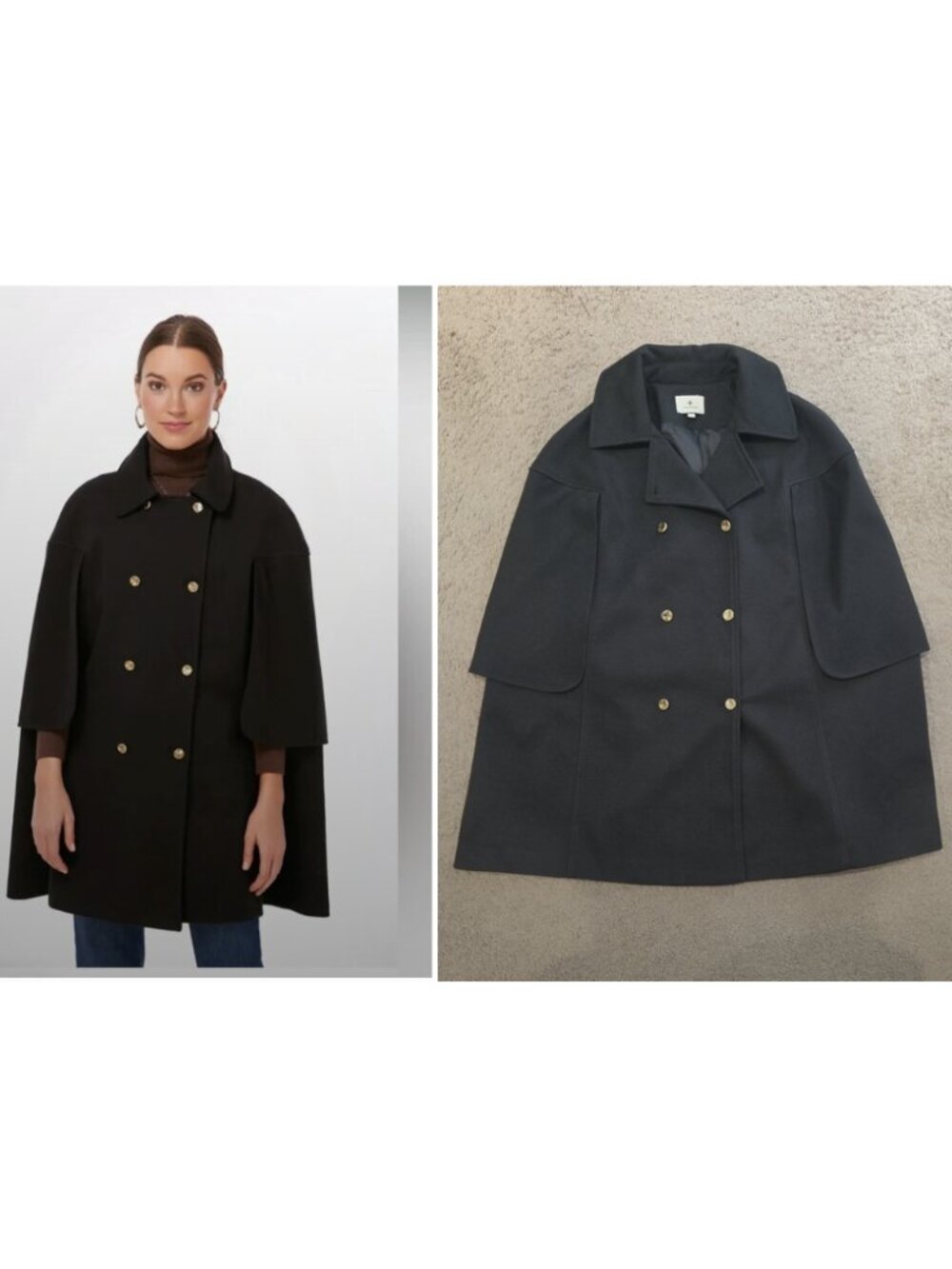 Tuckernuck Black India Cape Jacket Double Breasted Gold Button Coat Small